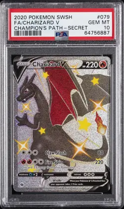 2020 POKEMON SWORD & SHIELD CHAMP'S PATH SECRET #079 FULL ART/CHARIZARD V PSA 10 - Image 1