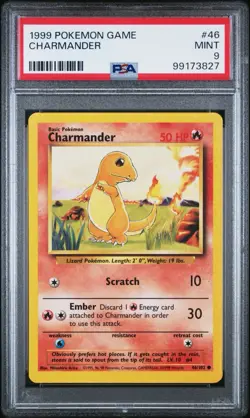 1999 POKEMON Charmander Base Set Card 46/102 PSA 9 MINT - Image 1
