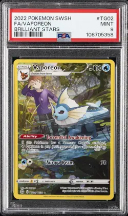 2022 POKEMON SWORD & SHIELD BRILLIANT STARS #TG02 FULL ART/VAPOREON PSA 9 - Image 1