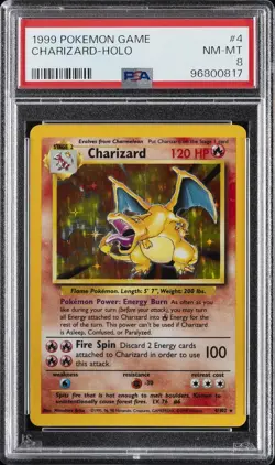 1999 POKEMON BASE SET UNLIMITED #4 CHARIZARD-HOLO PSA 8 - Image 1