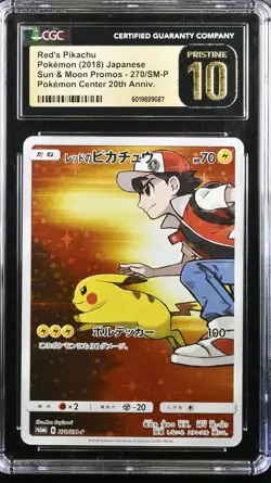 CGC 10 PRISTINE Japanese Pokemon 2018 Red's Pikachu 270/SM-P Sun & Moon PROMO - Image 1