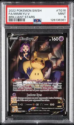2022 POKEMON SWORD & SHIELD BRILLIANT STARS #TG16 FULL ART/MIMIKYU V PSA 9 - Image 1