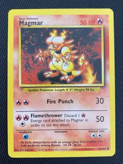 Magmar 36/102 Base Set - Uncommon - Pokemon Card TCG - WOTC Near Mint - Image 1