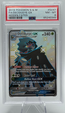 2019 POKEMON SUN & MOON HIDDEN FATES #SV47 FA/DECIDUEYE GX PSA 8 NM-MT - Image 1