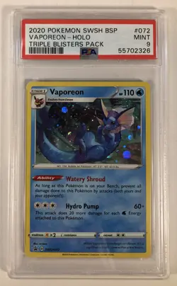 2020 Pokemon Vaporeon Holo Black Star Promo SWSH072 PSA 9 Mint - Image 1