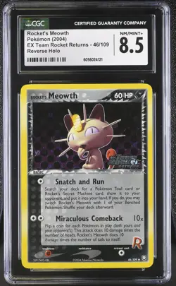 CGC 8.5 Rocket's Meowth Team Rocket Returns 46/109 Reverse Holo STAMPED Pokemon - Image 1