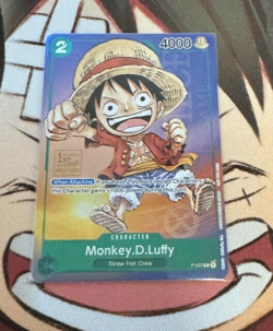 One Piece Card Game - P-037 Monkey D. Luffy - 1st Anniversary Stamped Promo - Image 1