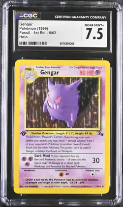 CGC 7.5 Gengar 1999 Fossil 1st Edition 5/62 Holo Pokemon Card - Image 1