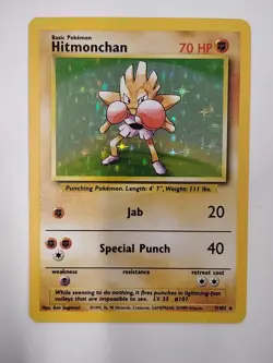 Pokemon TCG - Hitmonchan 7/102 - Base Set Holo Rare Unlimited - Vintage 1999 - Image 1