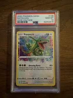 2020 Pokemon Rayquaza PSA 10 Vivid Voltage 138/185 Sword & Shield Amazing Rare - Image 1