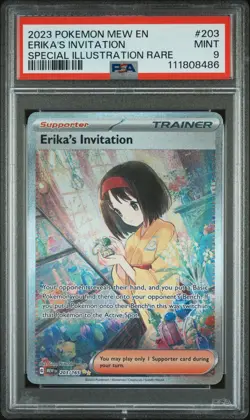 2023 POKEMON MEW EN-151 SPECIAL ILLUSTRATION RARE #203 ERIKA'S INVITATION PSA 9 - Image 1