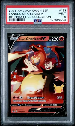 2021 POKEMON SWSH BLACK STAR PROMO CELEBRATIONS COLL LANCE'S CHARIZARD V PSA 9 - Image 1