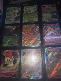 POKEMON BINDER PAGES, ASSORTMENT OF EX AND V CARDS, ALL CARDS ARE NEAR MINT - Image 1