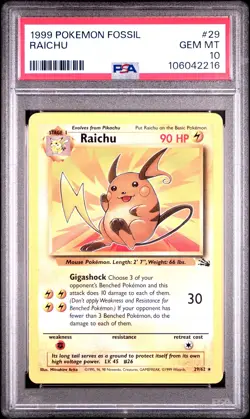 1999 POKEMON FOSSIL #29 RAICHU PSA 10 - Image 1