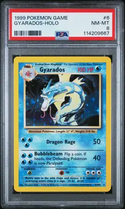 1999 POKEMON BASE SET UNLIMITED #6 GYARADOS-HOLO PSA 8 - Image 1