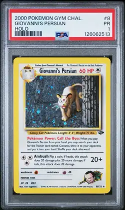 PSA 1 Giovanni's Persian Holo Foil 8/132 Gym Challenge 2000 Pokemon WoTC PR - Image 1