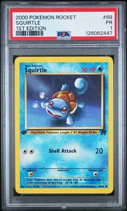 PSA 1 Squirtle 1st Edition Team Rocket 68/82 Non Holo Rare 2000 Pokemon WoTC PR - Image 1