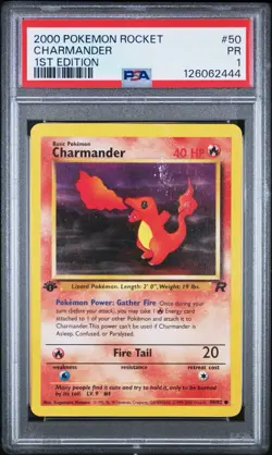 PSA 1 Charmander 1st Edition Team Rocket 50/82 2000 Pokemon WoTC PR - Image 1