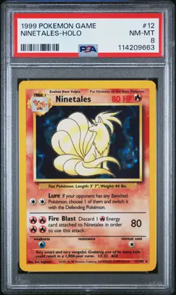 1999 POKEMON BASE SET UNLIMITED #12 NINETALES-HOLO PSA 8 - Image 1