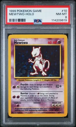 1999 POKEMON BASE SET UNLIMITED #10 MEWTWO-HOLO PSA 8 - Image 1
