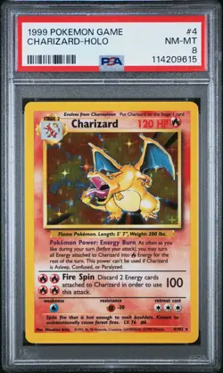 1999 POKEMON BASE SET UNLIMITED #4 CHARIZARD-HOLO PSA 8 - Image 1