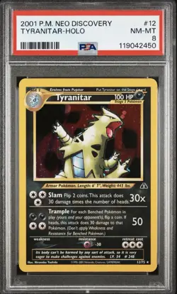 Pokemon TCG Tyranitar Neo Discovery 12/75 Unlimited Edition Holo Card PSA 8 - Image 1