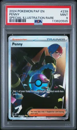 2024 POKEMON PAF EN-PALDEAN FATES SPECIAL ILLUSTRATION RARE #239 PENNY PSA 9 - Image 1