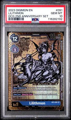 Lilithmon SR Alt Art 091 Digimon Card Game 2nd Anniversary Set PSA 10 GEM MINT - Image 1