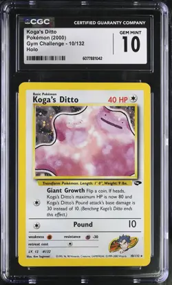 CGC 10 GEM MINT Koga's Ditto 2000 Gym Challenge 10/132 Holo Pokemon Card - Image 1