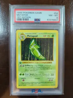 1999 Pokemon Base Set #54 Metapod 1st Edition Shadowless PSA 8 - Image 1