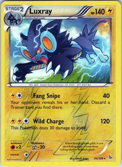 Luxray 34/106 Rare - Pokemon TCG XY: Flashfire - Reverse Holo (LP) - Image 1