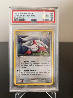 Pokemon Zangoose 21 EX Emerald Reverse Holo Rare 2005 PSA 10 Gem Mint Low Pop 13 - Image 2