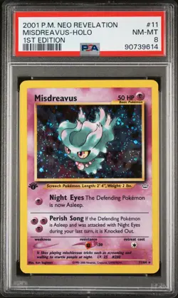 *SWIRL* Pokemon Card Misdreavus Neo Revelation Holo 1st Edition PSA 8 11/64 - Image 1