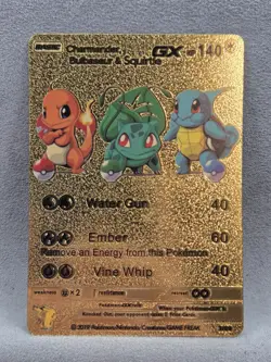 Charmander, Bulbasaur & Squirtle GX Gold Foil Fan Art Pokemon Textured 3/99 - Image 1