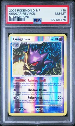 2008 POKEMON DIAMOND & PEARL STORMFRONT #18 GENGAR-REVERSE FOIL PSA 8 - Image 1
