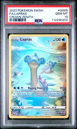 2023 POKEMON SWORD & SHIELD CROWN ZENITH #GG05 FULL ART/LAPRAS PSA 10 - Image 1