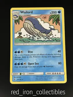 Wailord 30/145 Rare Guardians Rising Sun & Moon Pokemon Card 2017 - Image 1