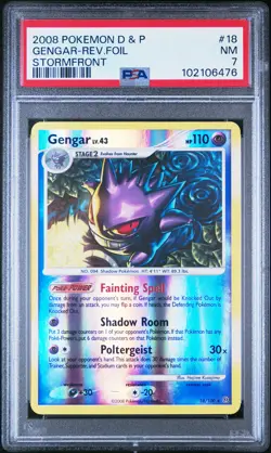2008 POKEMON DIAMOND & PEARL STORMFRONT #18 GENGAR-REVERSE FOIL PSA 7 - Image 1