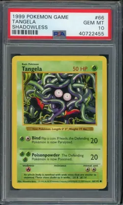 1999 POKEMON WOTC SHADOWLESS BASE SET TANGELA #66 PSA 10 - Image 1