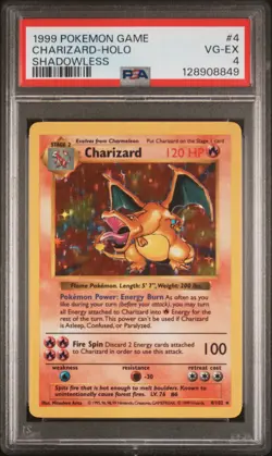 1999 Pokemon Game Charizard 4/102 Holo Shadowless PSA 4 - Image 1