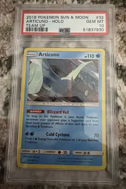 2019 POKEMON SUN & MOON Team Up #32 Articuno Holo Rare PSA 10 GEM MINT Low Pop - Image 1