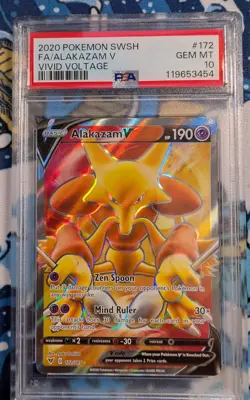 2020 POKEMON SWORD & SHIELD VIVID VOLTAGE #172 FULL ART/ALAKAZAM V PSA 10 - Image 1