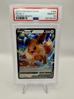 2023 Pokemon SWSH Eevee V Crown Zenith Card PSA 10 Gem Mint #108 - Image 1