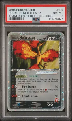 2004 POKEMON EX TEAM ROCKET RETURNS #100 ROCKET'S MOLTRES EX-HOLO PSA 8 - Image 1