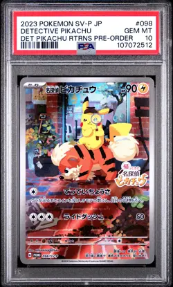 2023 POKEMON JAPANESE SV-P PROMO #098 DETECTIVE PIKACHU PSA 10 - Image 1