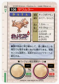 Hitmonlee 106 1996 Pokemon Japanese Bandai Carddass Vending (Red Version) - Image 2