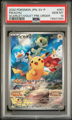 2022 POKEMON JPN SV PROMO SCARLET & VIOLET PRE-ORDER #001 PIKACHU PSA 10 - Image 1