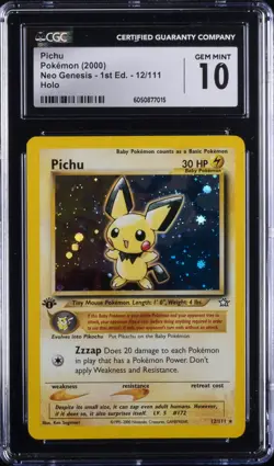 2000 POKEMON NEO GENESIS 1ST EDITION HOLO #12/111 PICHU CGC 10 GEM MINT - Image 1