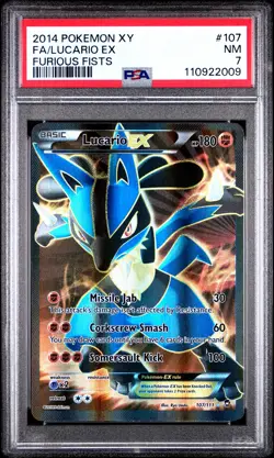 2014 POKEMON XY FURIOUS FISTS #107 FULL ART/LUCARIO EX PSA 7 - Image 1