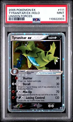 2005 POKEMON EX UNSEEN FORCES #111 TYRANITAR EX-HOLO PSA 9 - Image 1